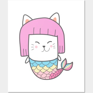 Funy Mermaid Cat Posters and Art